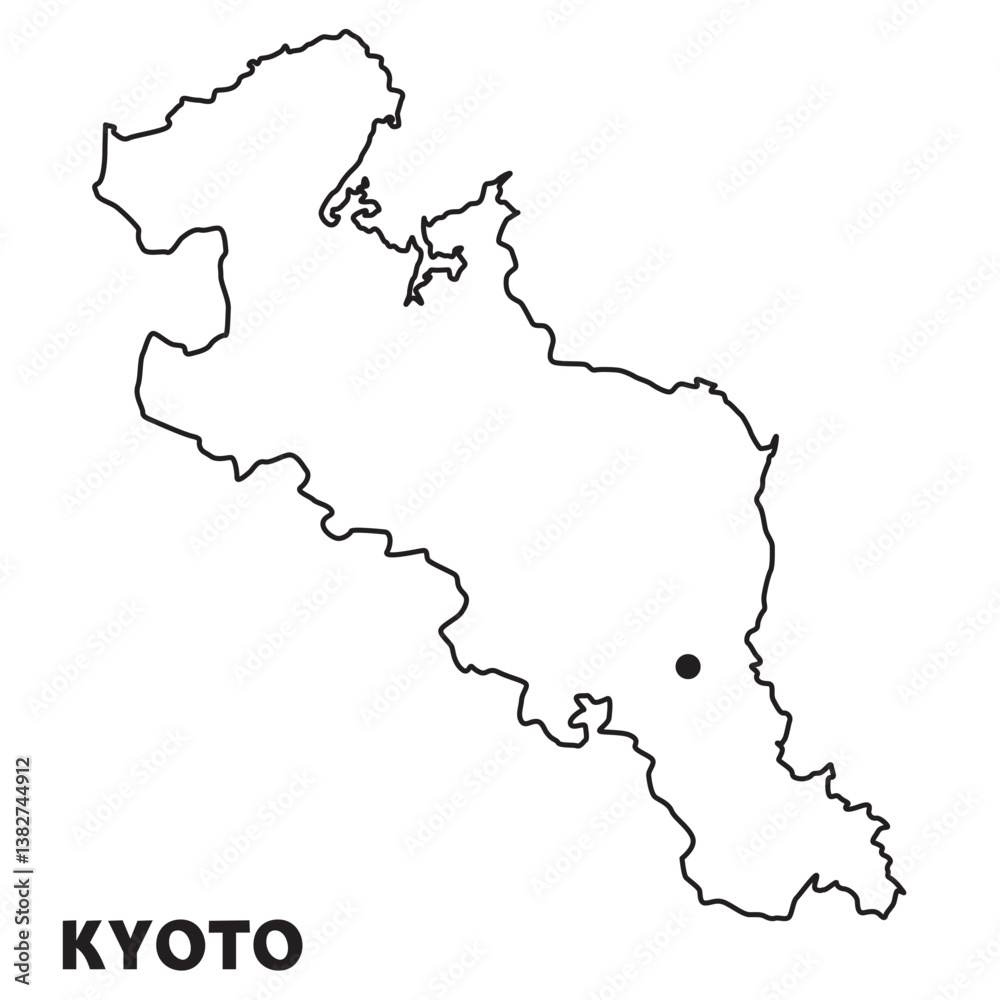 Obraz premium 日本の京都府単独の地図イラスト 都道府県別の白地図線画 県庁所在地