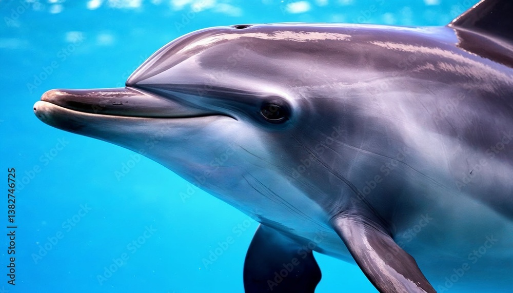 Obraz premium Dolphin Closeup with Gentle Expression in Bright Blue Water