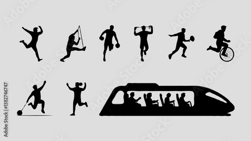 Dynamic Sports Silhouette: Athletic Exercise & Team Competition in Action