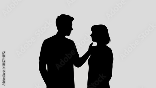 Silhouette of Affectionate Couple: Romantic Black and White Interaction with Emotional Connection and Intimate Body Language