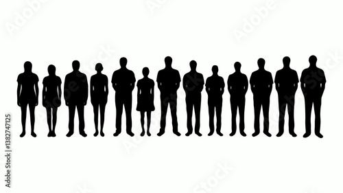 Diverse Group of Silhouetted People Showcasing Social Diversity and Unity in a Multicultural Workforce Illustration