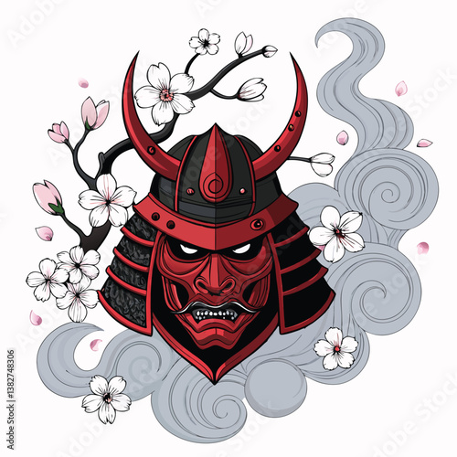 Create a bold, vector illustration of a samurai warrior, emphasizing dynamic lines and strong shapes.  Include detailed armor and a katana.