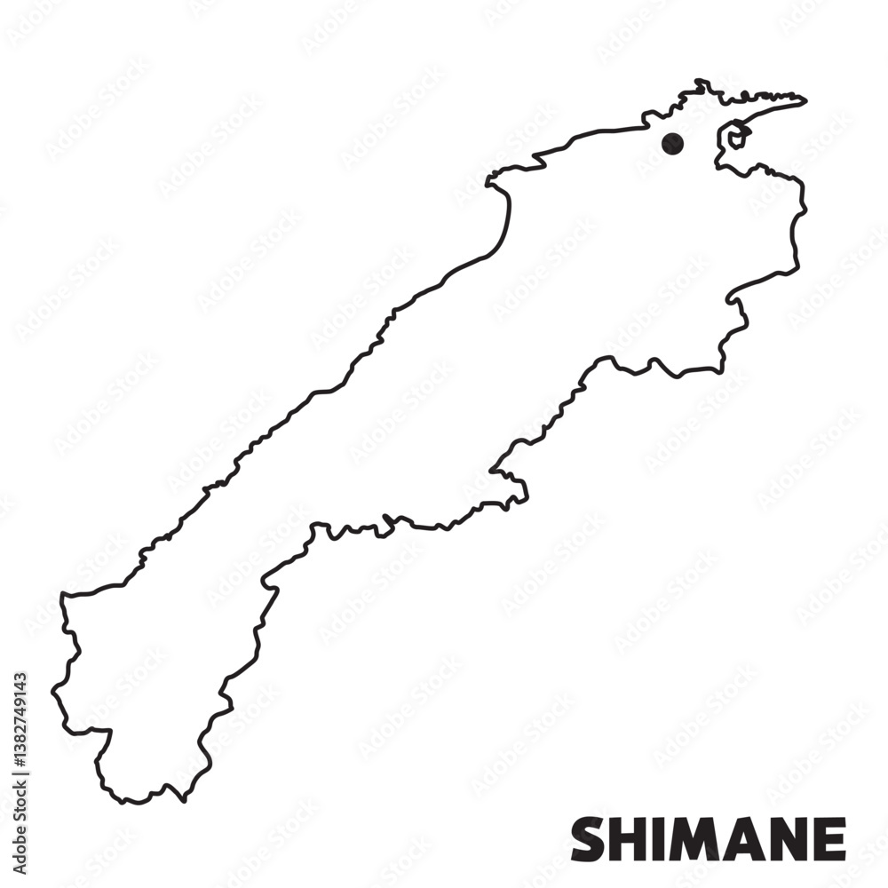 Obraz premium 日本の島根県単独の地図イラスト 都道府県別の白地図線画 県庁所在地