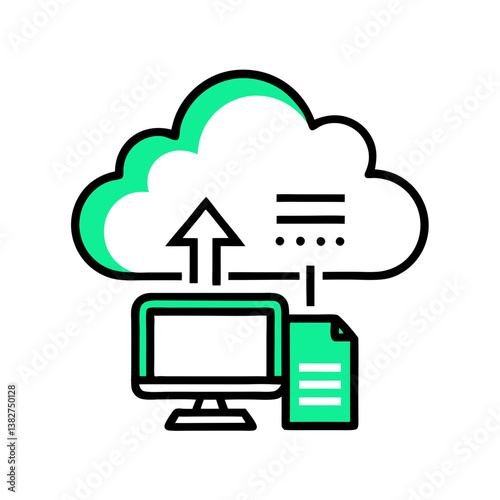 Cloud Computing Icon Featuring Data Uploading and Document  