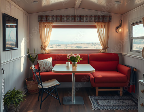 High-quality photos of well-designed and neatly arranged mobile homes: perfect HD content for professional websites, catalogs, social media, or tourism and hospitality projects.