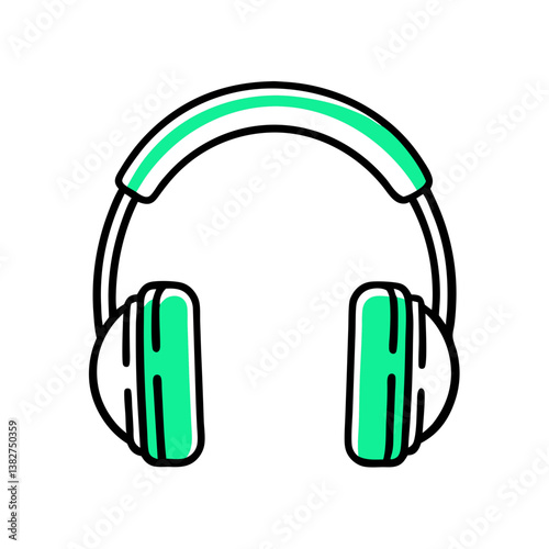 Icon of modern headphones in green and white design  