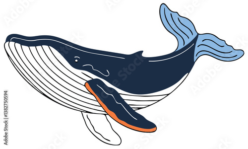 Elegant Hand-Drawn Whale Illustration | Vintage Ocean Life Clipart | Marine Wildlife Art in Classic Engraving Style.