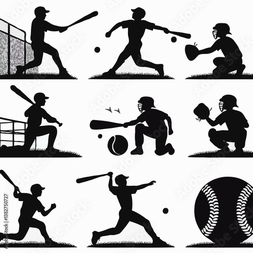 Dynamic Baseball Player Silhouette: Ultimate Summer Sports Action and Teamwork Training