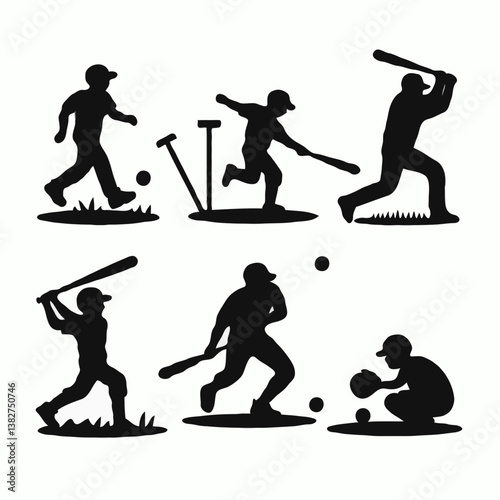 Baseball Action Silhouettes: Youth Sports, Teamwork, and Athletic Training in Dynamic Summer Play