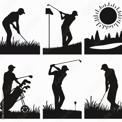 Golfer Silhouette Swinging Club at Sunset - Perfect Tee Time on the Green Course