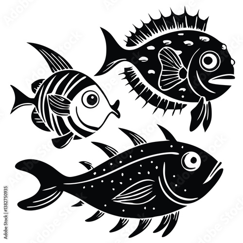 Marine Life Silhouette Vector Set – Ocean Creatures, Fish, Dolphin, Shark, Octopus, Crab, Jellyfish, Turtle, and Sea Animal Icons for Nautical and Aquatic Designs.