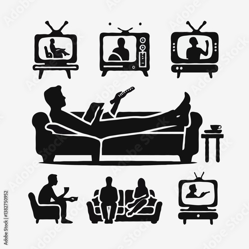 Relaxation and Entertainment: Modern Home TV Watching Habits in Black and White