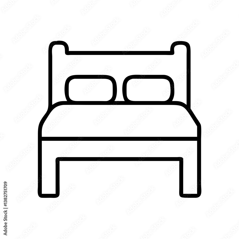 bed vector icon, simple black outline line icon of bed, furniture vector line art icon bed vector icon, simple black outline line icon of bed, furniture vector line art icon