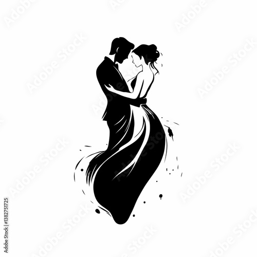 Minimalist Stylized Couple Embracing in Black Background