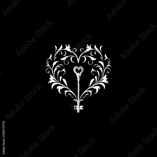 Ornate Heart Key Logo in Black Background