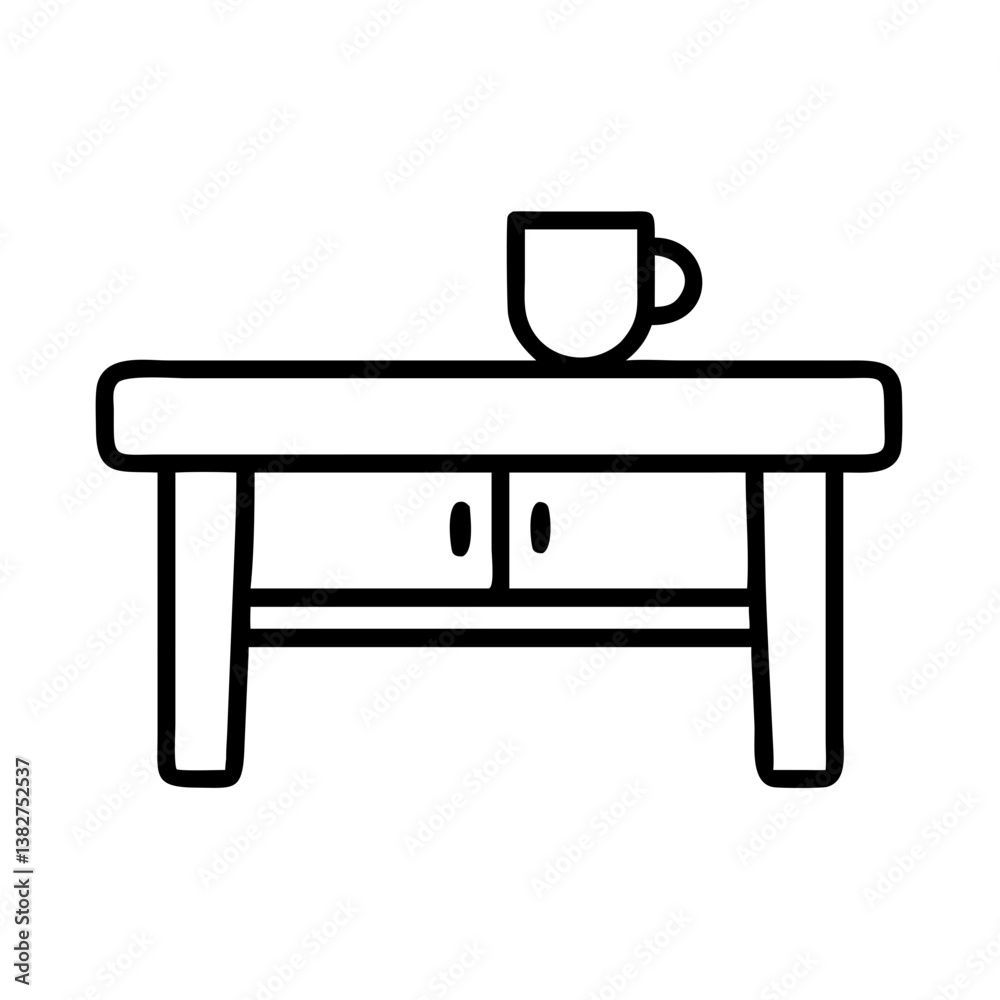 coffee table vector icon, simple black outline line icon of coffee table, furniture vector line art icon coffee table vector icon, simple black outline line icon of coffee table, furniture vector line art icon