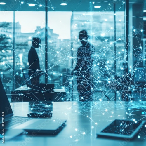 AI Brain Technology in Business Office with Network Connections photo