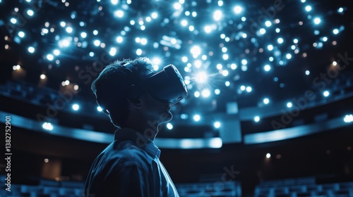 Person Using Virtual Reality Headset Experiences Immersive Digital Environment