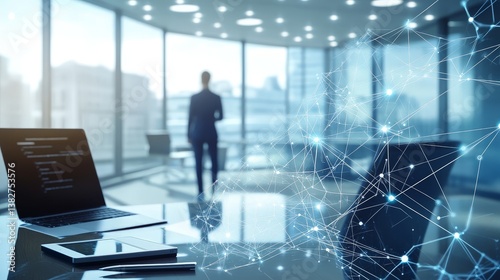 AI Brain Technology in Business Office with Network Connections photo