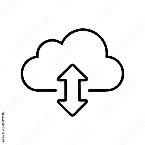 Cloud with upload and download arrows icon in minimalist line art style
