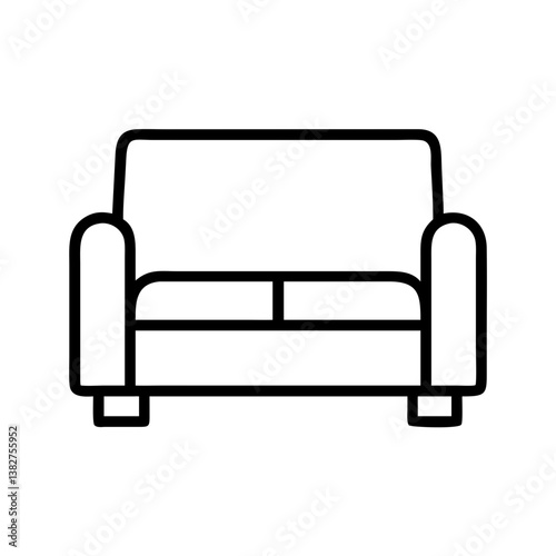 reclining sofa vector icon, simple black outline line icon of reclining sofa, furniture vector line art icon