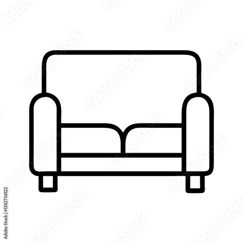 reclining sofa vector icon, simple black outline line icon of reclining sofa, furniture vector line art icon