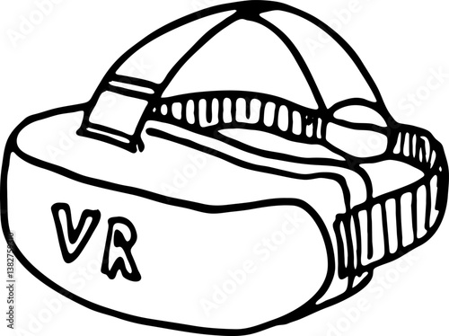Hand drawn virtual reality glasses doodle icon. Hand drawn black sketch. Sign symbol. Decoration element. White background. Isolated. Flat design. Vector illustration
