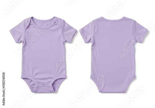 Realistic lavender Blank Baby undershirt Template, Mock-up Close-Up Isolated on white. Front and Back Side. Top View
