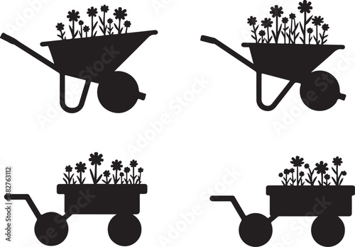"Floral Garden Wheelbarrow Silhouette Bundle | Rustic Gardening Clipart & Botanical Vector Art"