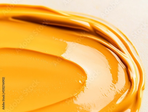 Pastel yellow cream gel cosmetic smudge texture. Smooth liquid substance. Creamy makeup product. Abstract beauty product. Creamy texture. Product detail. Cosmetic texture. Luxury cosmetics.
