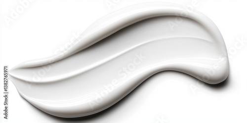 White cream smudge isolated on white background. Cosmetic product sample. Liquid cream texture. Smooth and glossy. Perfect for skincare or beauty product ads. High quality image. Soft