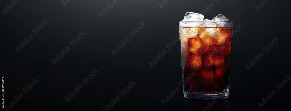 Refreshing Cola with Ice in a Glass Against a Dark Background Refreshing Cola with Ice in a Glass Against a Dark Background