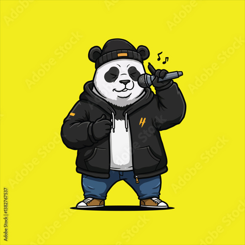Urban Rapper Panda Vector - Beanie Animal with Microphone