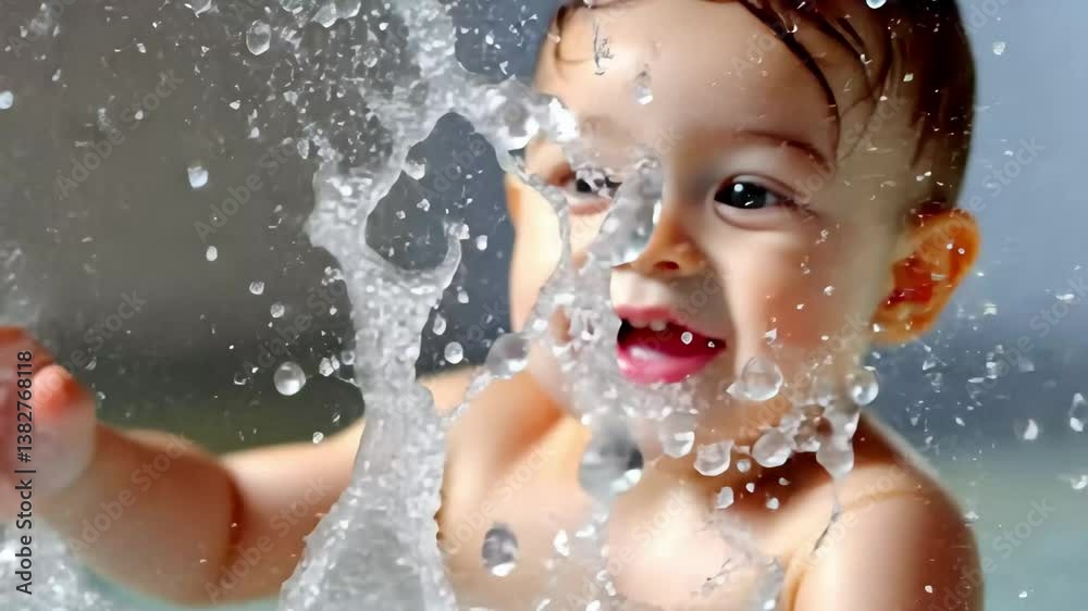 A delighted baby splashes water while playing in a bubble-filled bathtub, creating a joyful atmosphere filled with laughter and fun during morning playtime. A delighted baby splashes water while playing in a bubble-filled bathtub, creating a joyful atmosphere filled with laughter and fun during morning playtime.