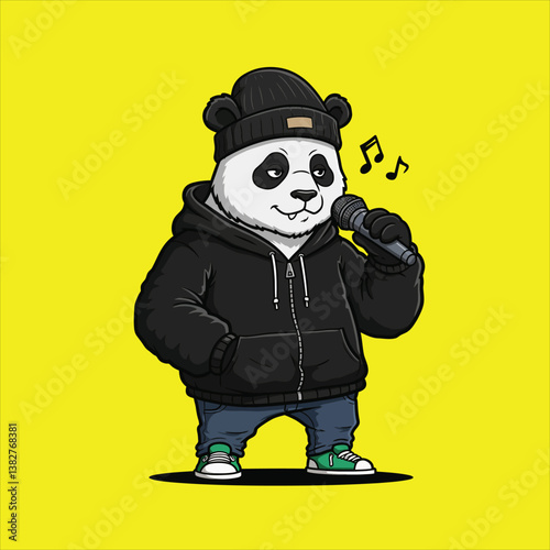 Rapper Panda Vector - Hoodie Animal with Microphone