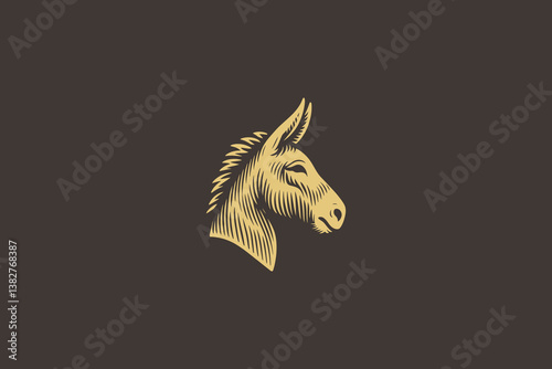 Donkey head vintage golden monochrome vector engraving  logo, icon