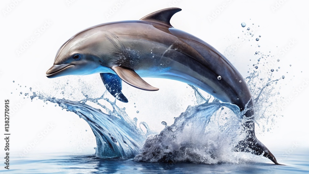 Fototapeta premium Majestic Dolphin Leap: Isolated White Background Stock Photo