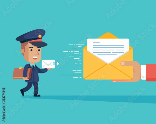 Cartoon Postman Delivering Mail: Vector Illustration of Postal Service and Communication