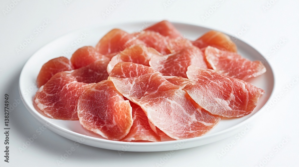 Carpaccio plated in an ombré design, each slice slightly overlapping, glowing soft backlight for a modern gourmet feel Carpaccio plated in an ombré design, each slice slightly overlapping, glowing soft backlight for a modern gourmet feel