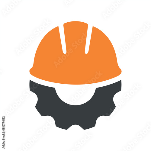 Engineer helmet and gear vector icon