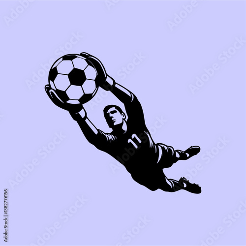 Silhouette of a Goalkeeper Diving to Make a Save with Arms Extended