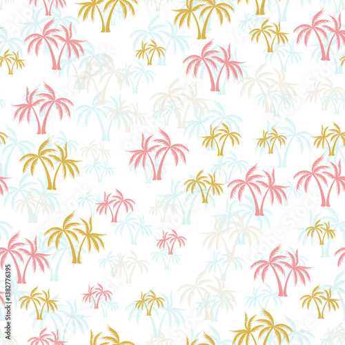 Palm jungle seamless pattern. Fabric print with trees. Paradise vector backgr...