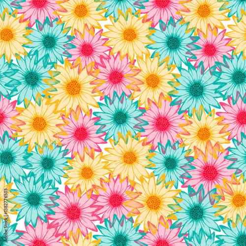 African daisy colorful summer endless pattern. Osteospermum bloom with transp...