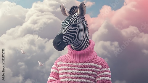 Zebra wearing pink sweater photo
