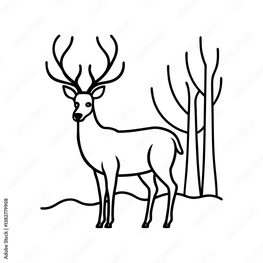 Fototapeta premium A Deer standing in a misty forest silhouette.