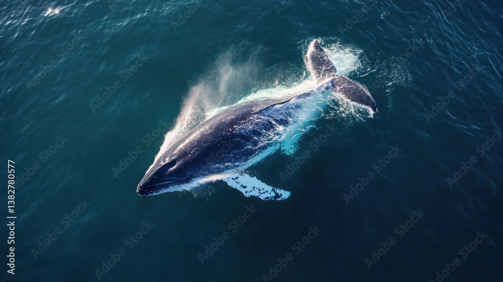 Whale Swimming in Deep Ocean Waters Aerial View Majestic Marine Life