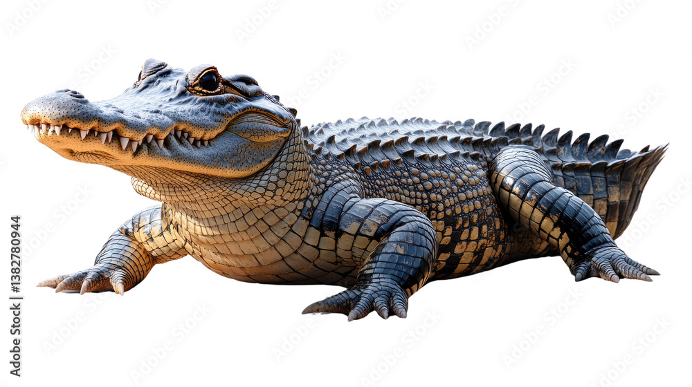 Naklejka premium Apex Predator: A formidable American alligator showcases its prehistoric grace and power, presenting a captivating portrait of nature's ancient survivor.