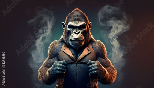 portrait of a young gorilla in a dark suit