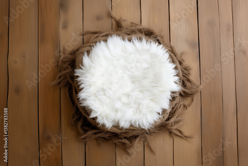 basket wit fur inside, background for baby photography.