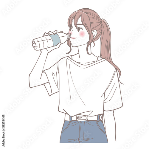 水分補給をする女性のイラスト
